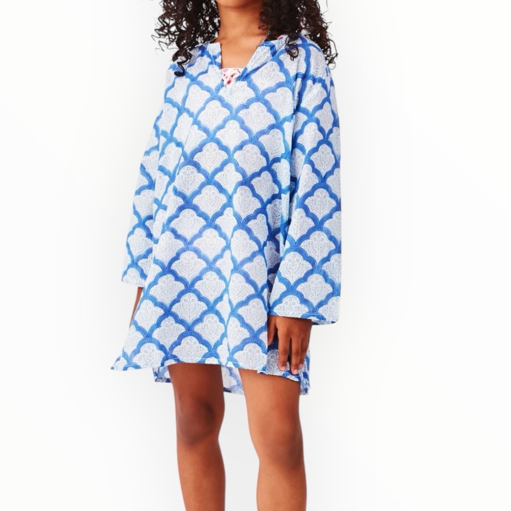 Roller Rabbit Jemina Kurta Dress Girls Size 8 Blue Cotton Tunic